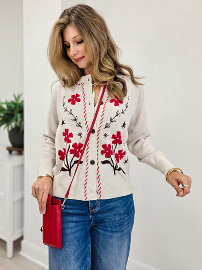 Flower Jacquard Button Down Cardigan