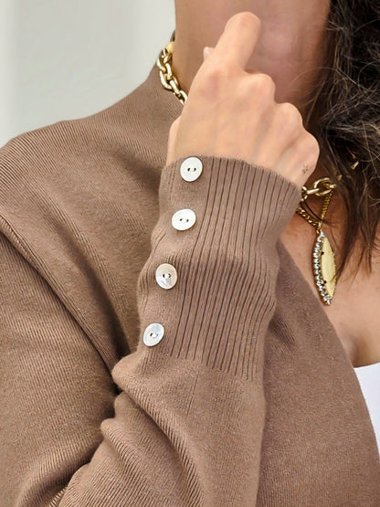 Button Cuff Solid Sweater Cardigan