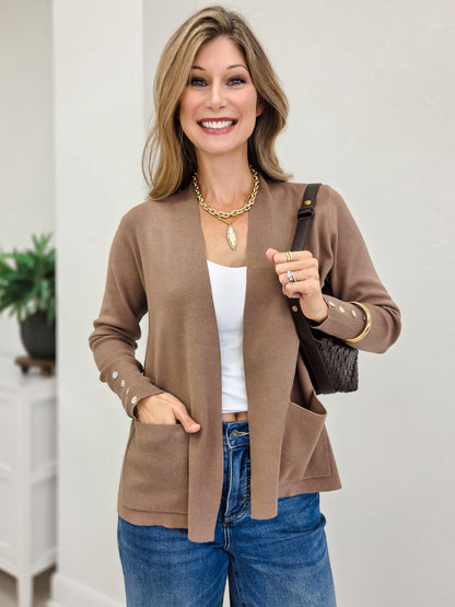Button Cuff Solid Sweater Cardigan