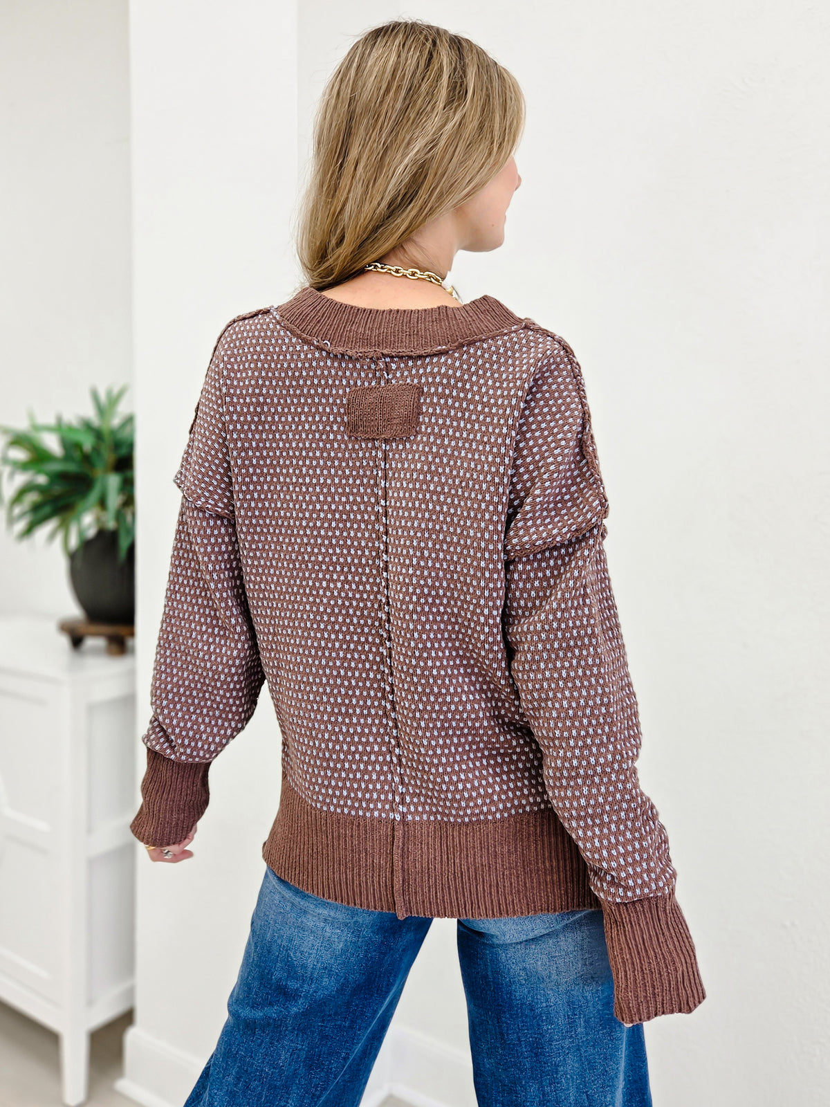 Contrast Stitch V Neck Sweater