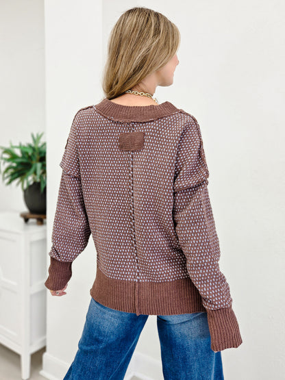 Contrast Stitch V Neck Sweater