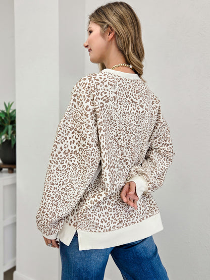 Vintage Leopard Print Pullover With Ribbed Hem Detail