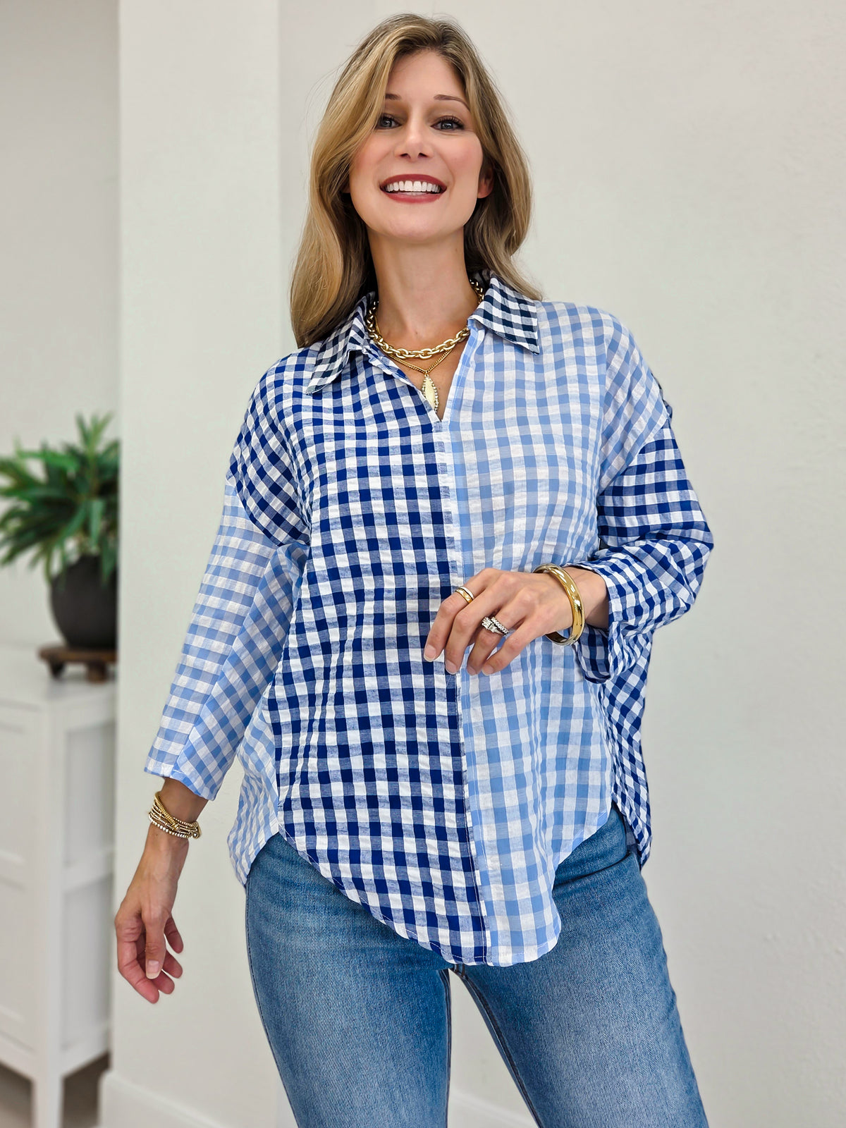 Gingham Girl Half Sleeve Blouse