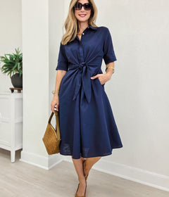 Elodie Cotton Shirt Dress With Front Tie Detail