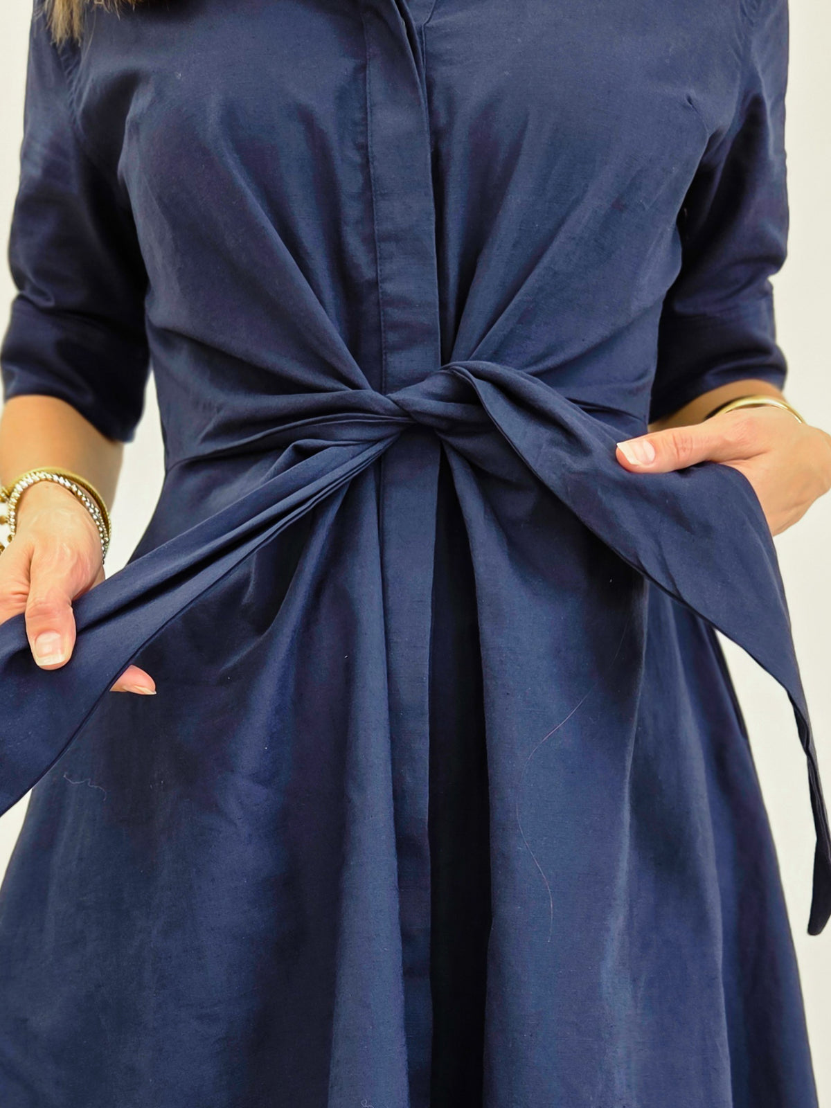 Elodie Cotton Shirt Dress With Front Tie Detail