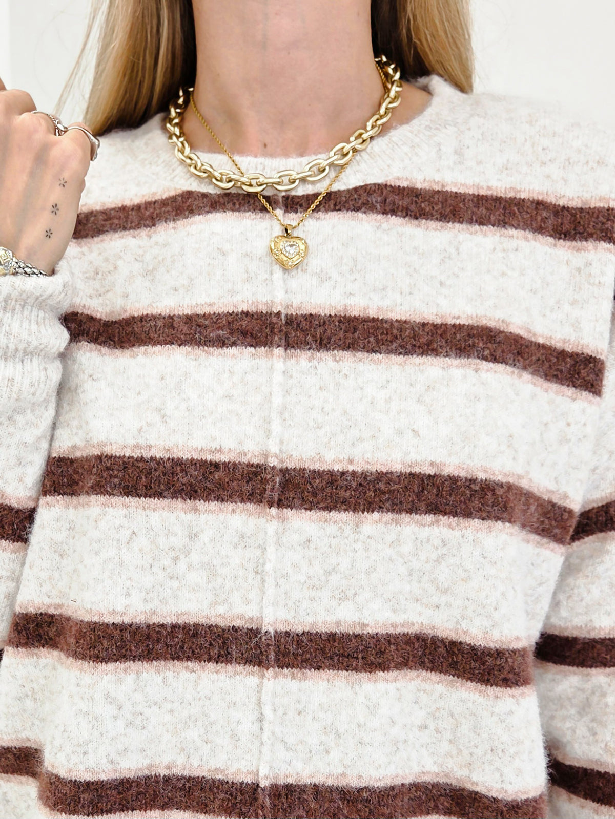 Stripped Center Seam Crew Neck Sweater