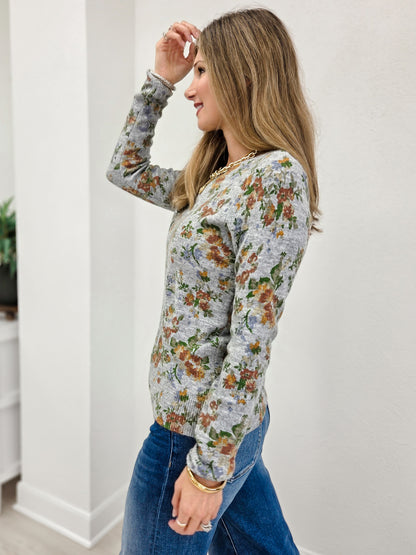 Floral Crew Neck Pullover Sweater