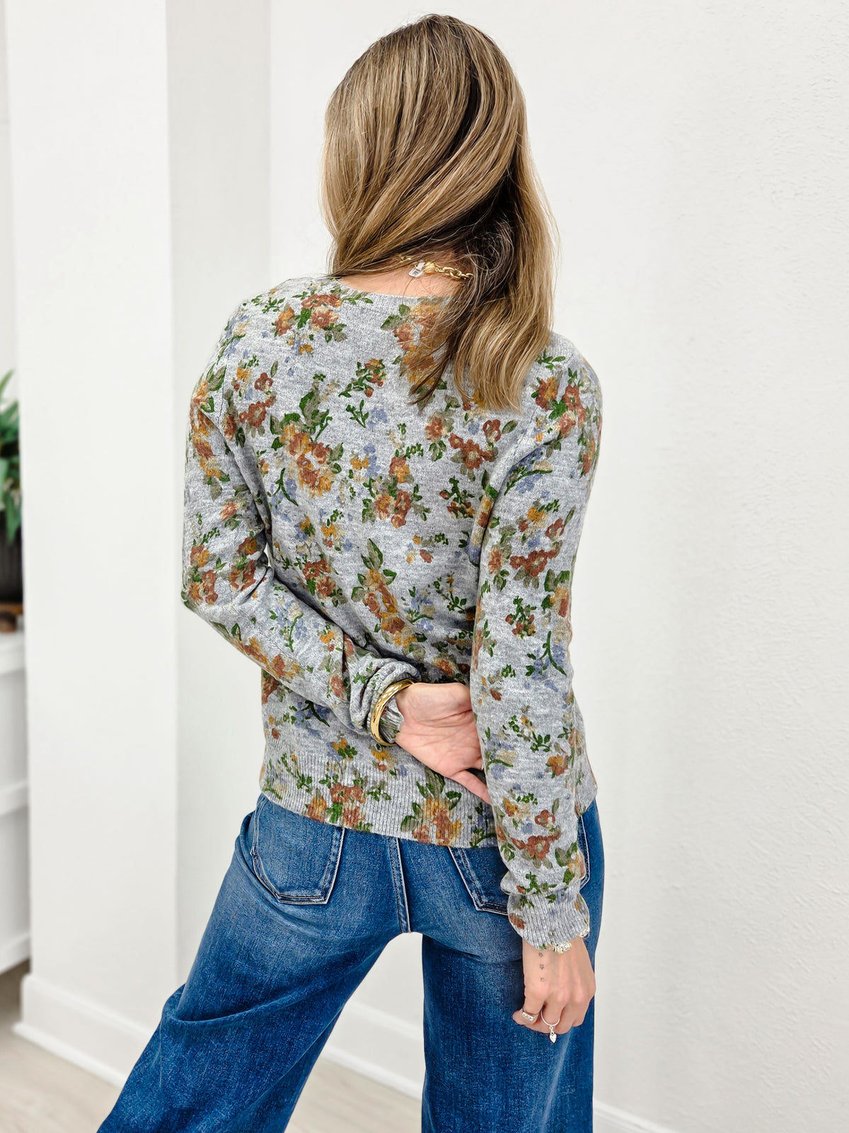 Floral Crew Neck Pullover Sweater