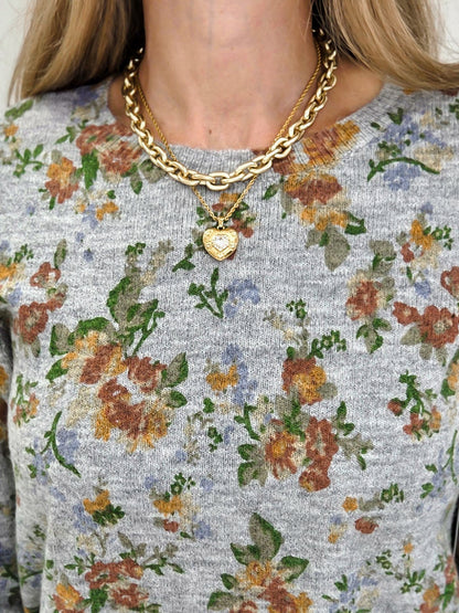 Floral Crew Neck Pullover Sweater