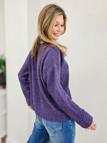 Slit Neck Sweater With Patch Work Detail