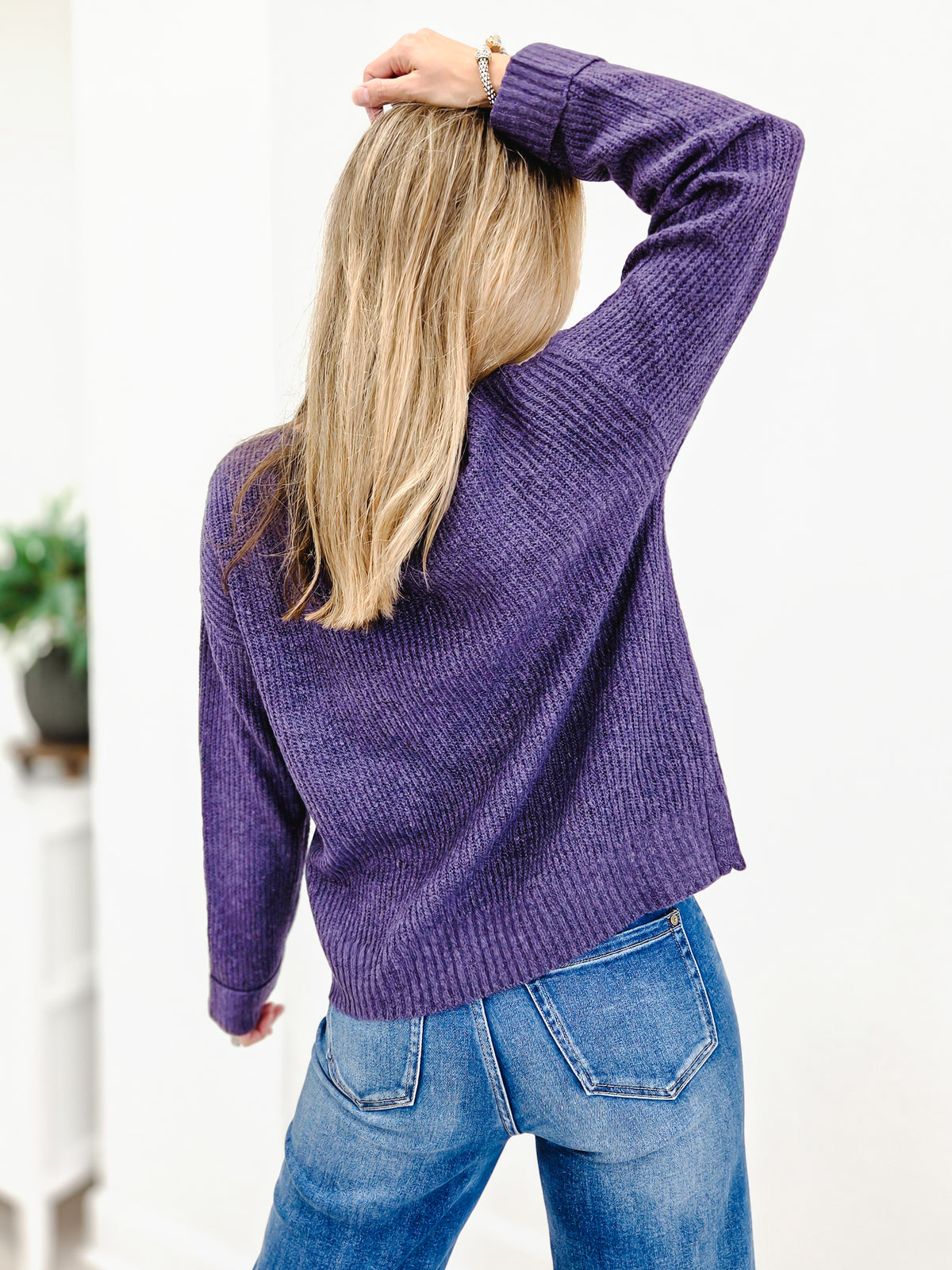 Slit Neck Sweater With Patch Work Detail