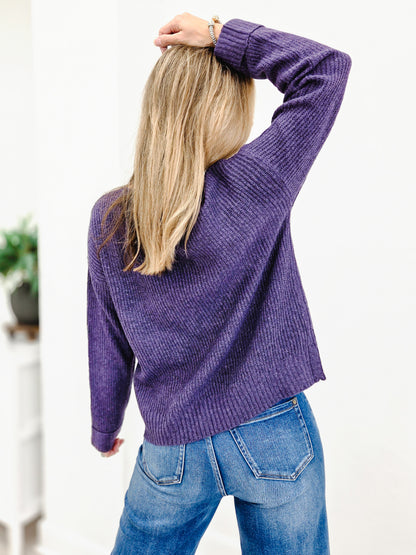 Slit Neck Sweater With Patch Work Detail