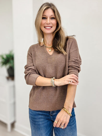 Slit Neck Sweater With Patch Work Detail