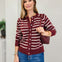 Fuzzy Crew Neck Striped Button Down Cardigan