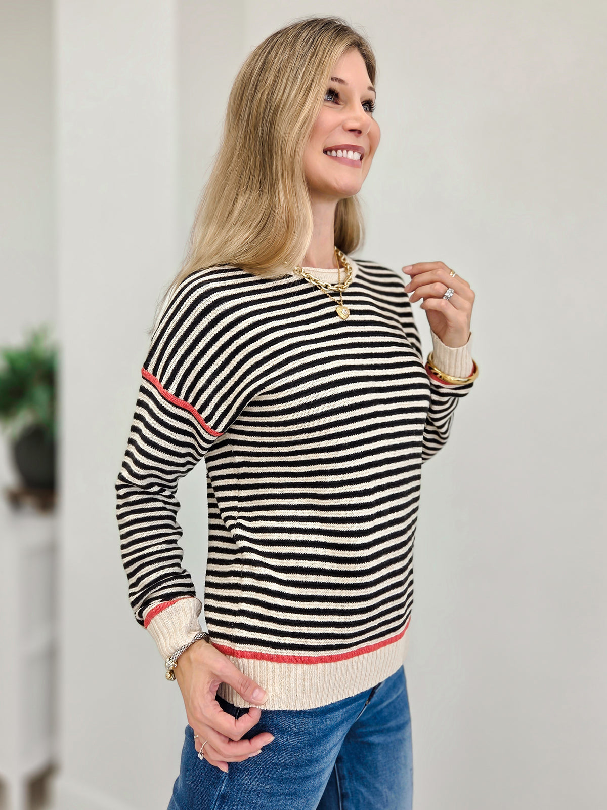 Color Contrast Crew Neck Sweater