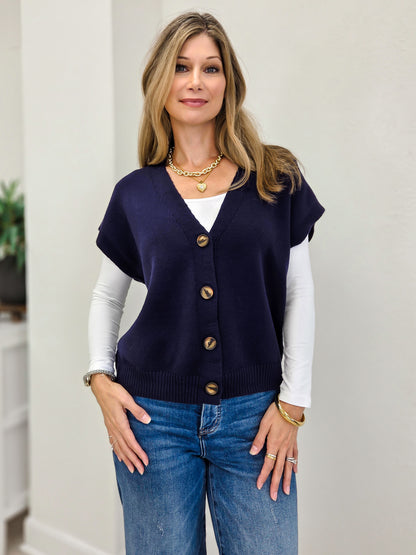 V Neck Button Down Sweater Vest