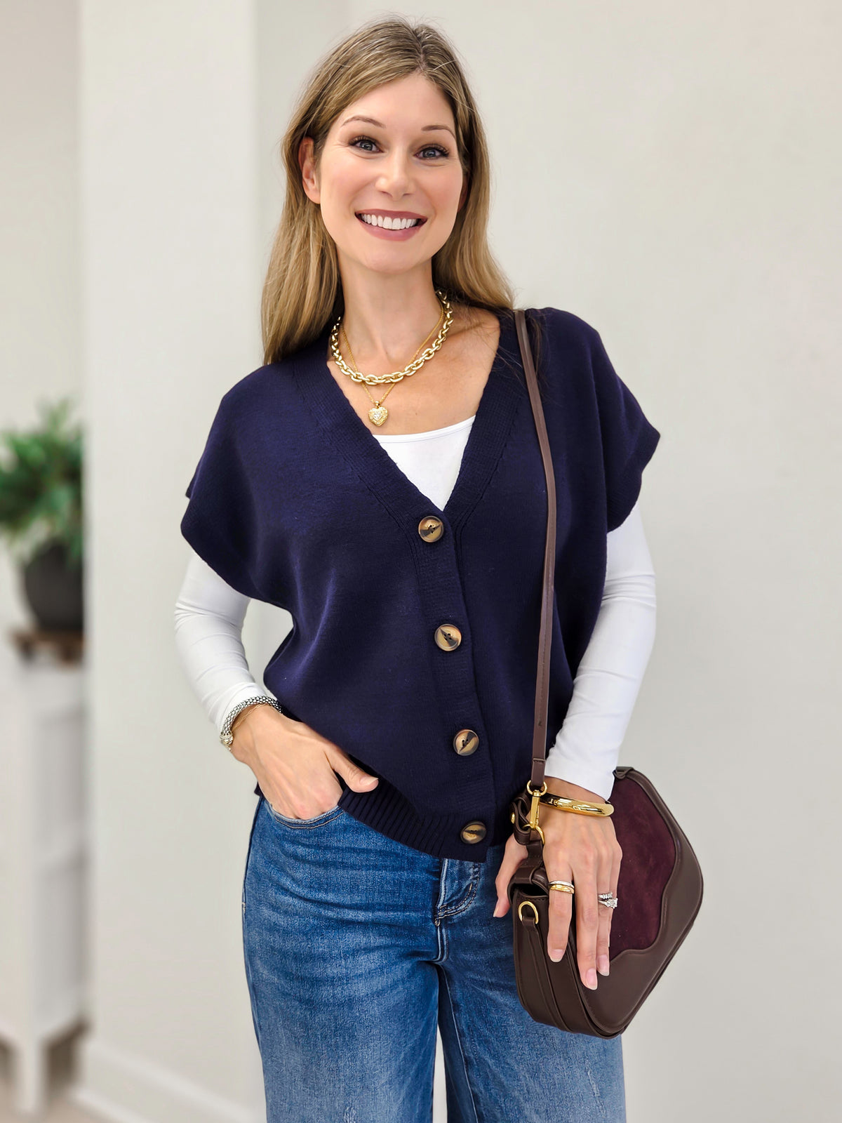 V Neck Button Down Sweater Vest