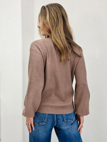 Vertically Textured Sweater Featuring Long Balloon Sleeves