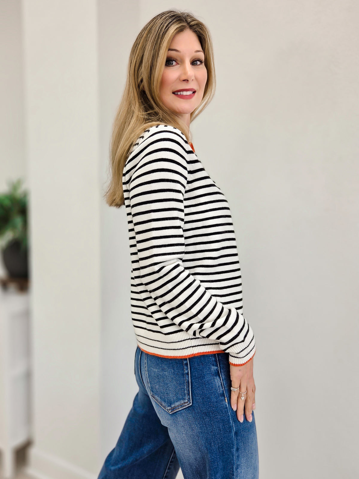 Color Accent Long Sleeve Cardigan