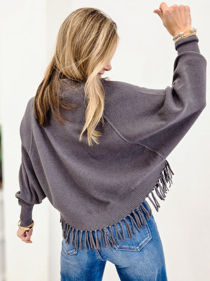 Fringe Hem Doman Batwing Sweater Cardigan