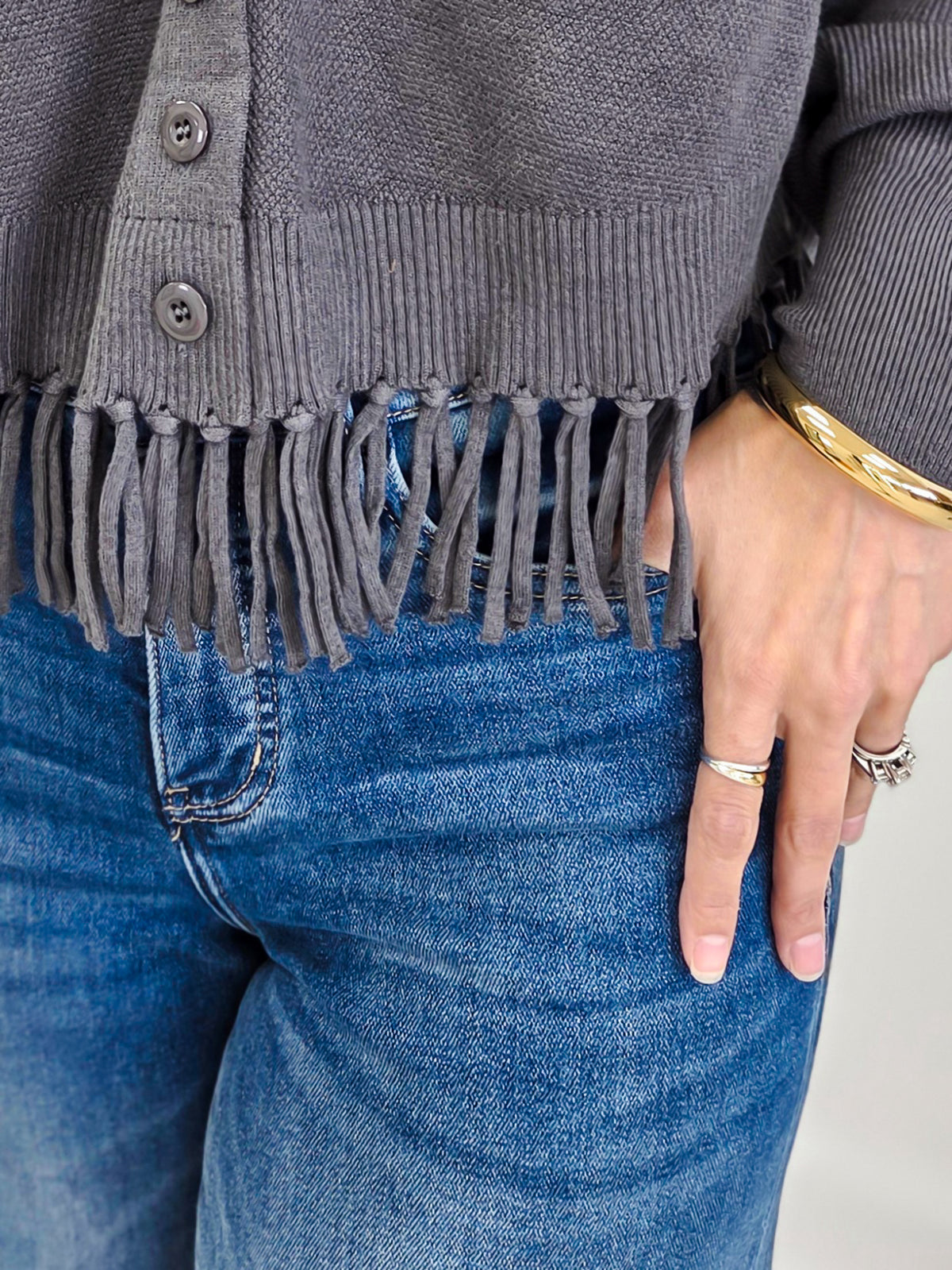 Fringe Hem Doman Batwing Sweater Cardigan