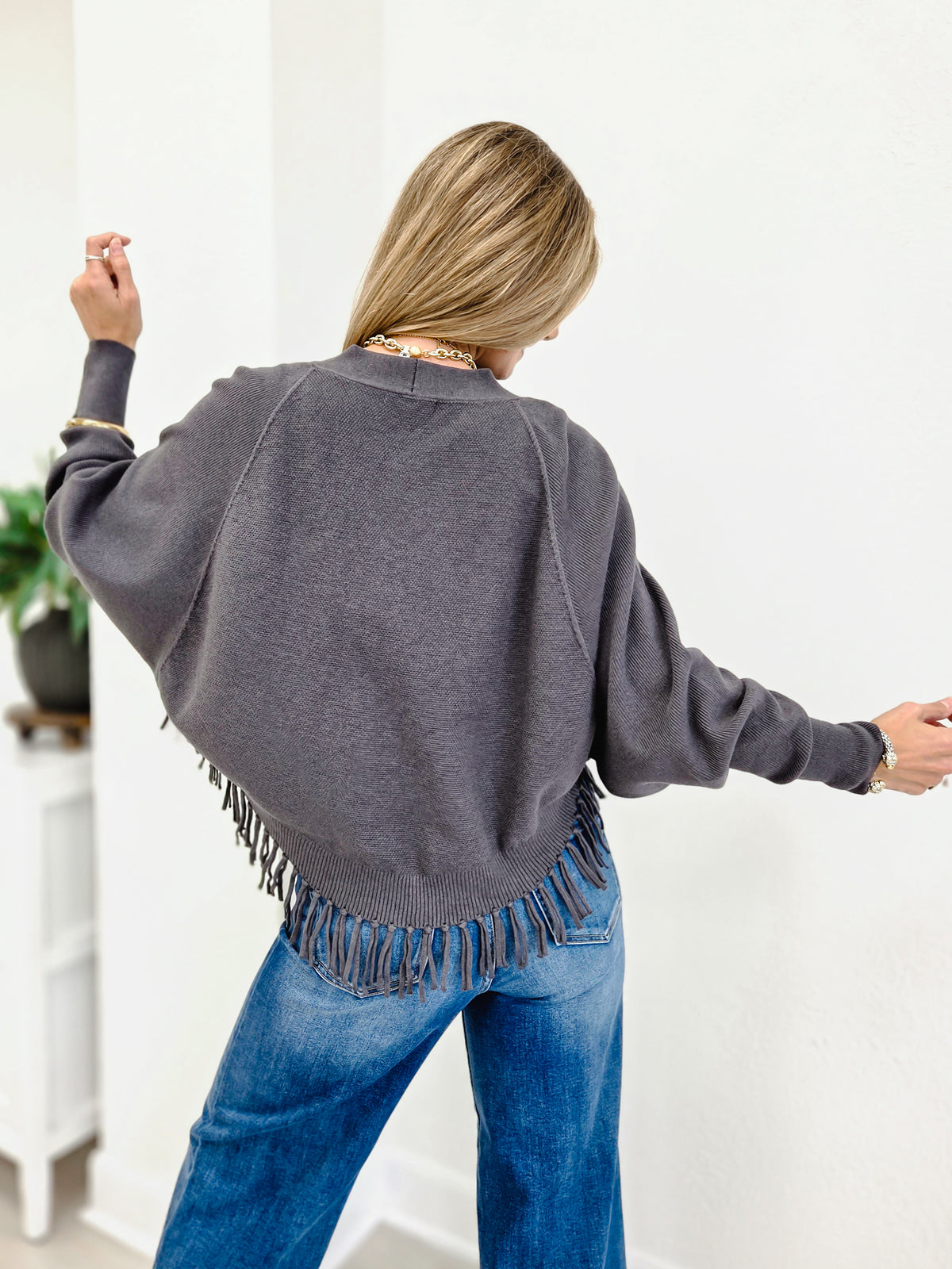 Fringe Hem Doman Batwing Sweater Cardigan
