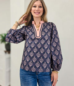 Scallop Trim Baroque Floral Top