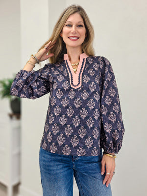 Scallop Trim Baroque Floral Top