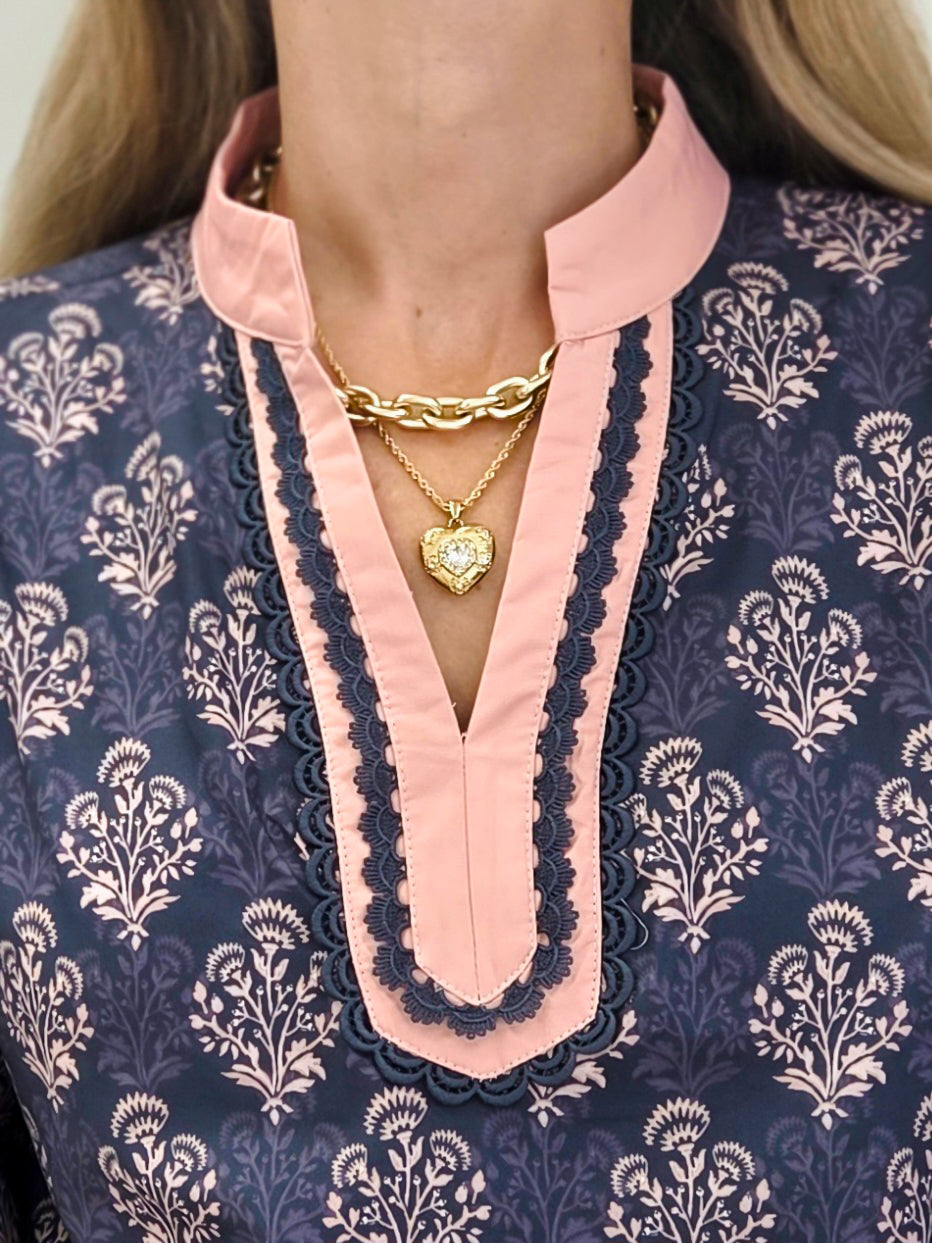 Scallop Trim Baroque Floral Top