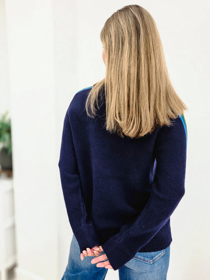 Cozy Sweater With Rainbow Stripe Sleeve Detail