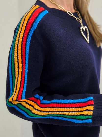 Cozy Sweater With Rainbow Stripe Sleeve Detail