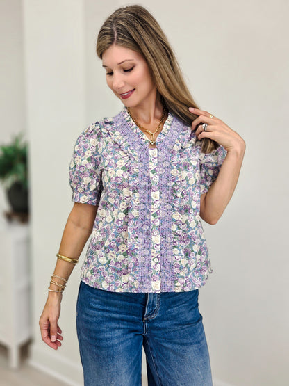 Ruffle Detail Button Down Floral Top