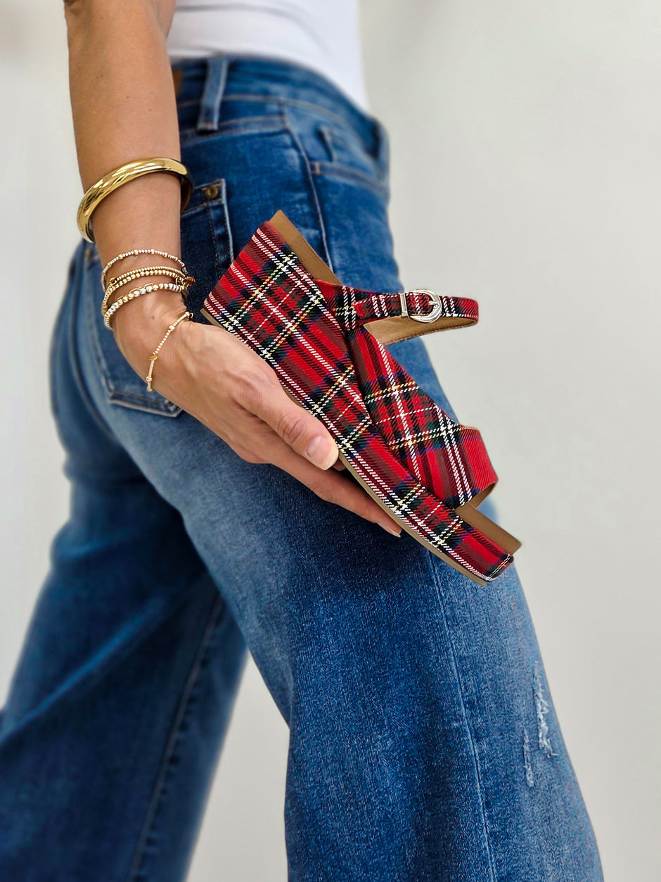 Corkys- Treat Yourself- Red Plaid Wedge