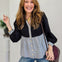 Long Puffed Sleeve Button Down Top With Mixed Fabric Detail