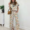 Color Rib Band Zip Up Floral Top with Matching Bottoms
