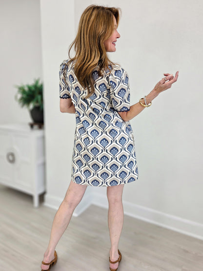 Scallop Trim Baroque Floral Shift Dress