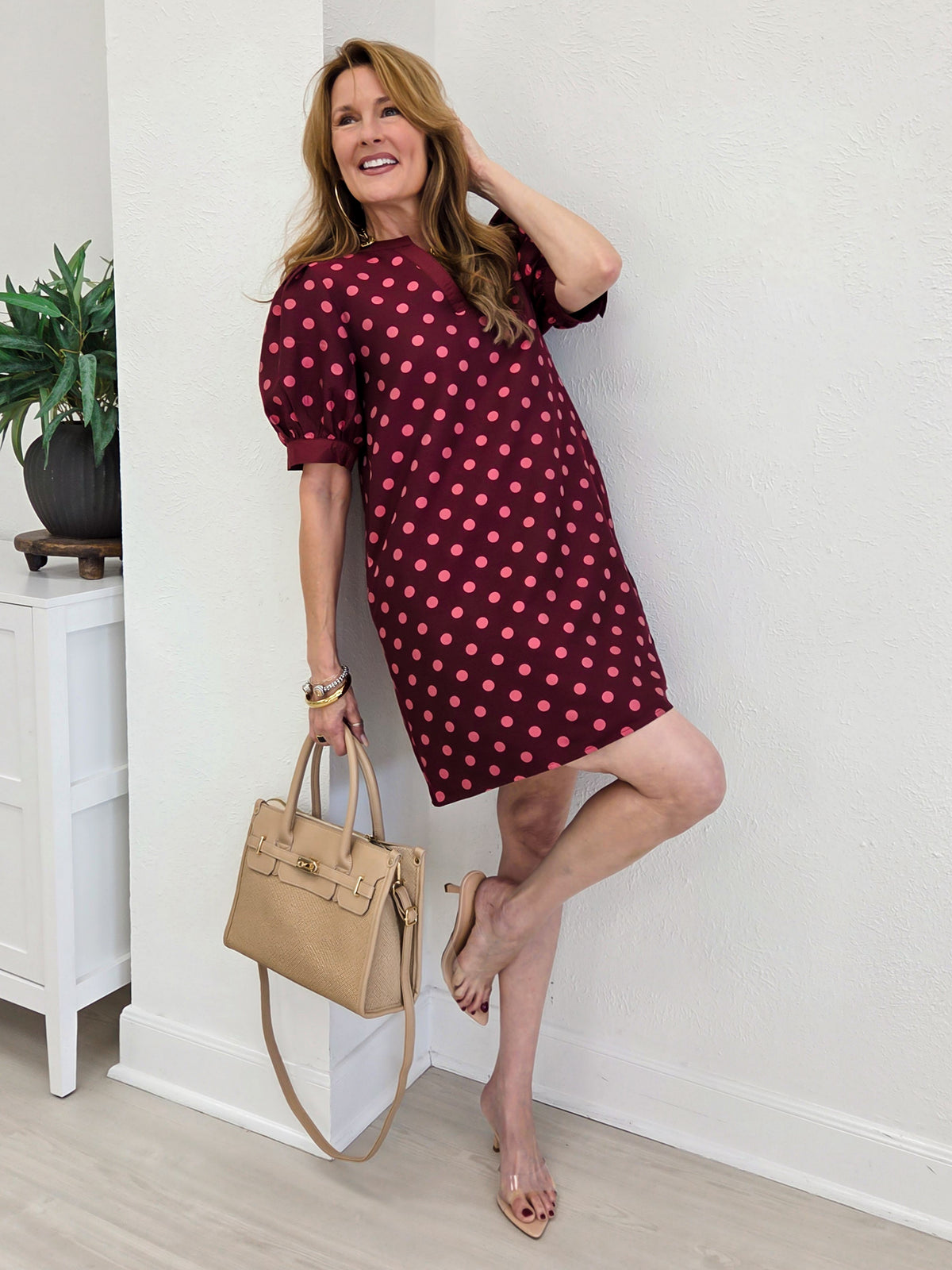 Puff Sleeves Polka Dot Dress