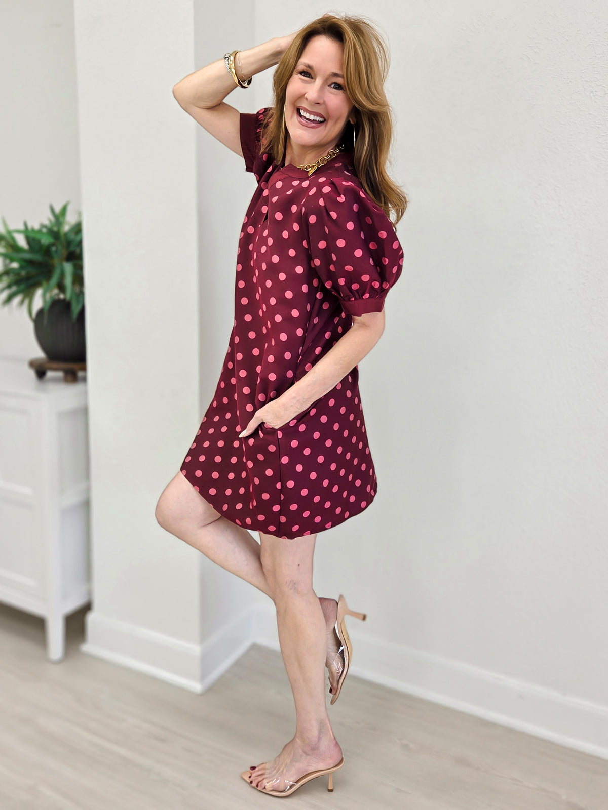 Puff Sleeves Polka Dot Dress