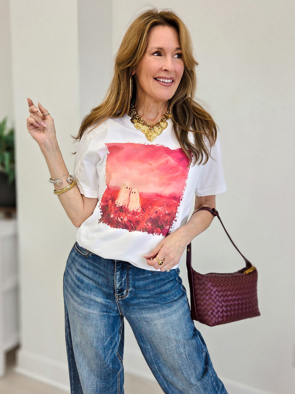Sunset Ghosts On White Graphic Top