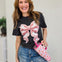 Pink Yarn Bow On Black Leopard Graphic Top