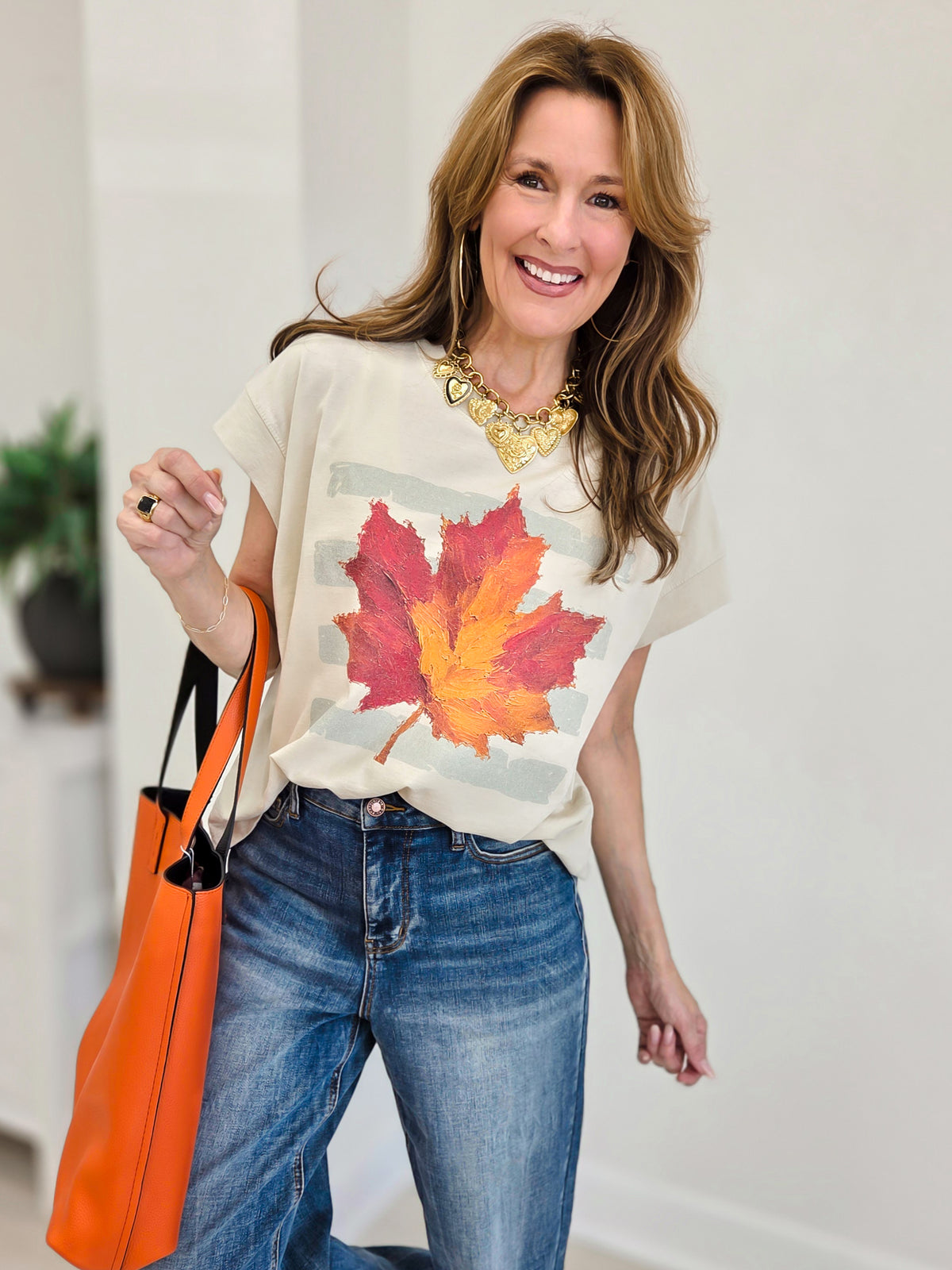 Stripes With Fall Leaf Graphic Top