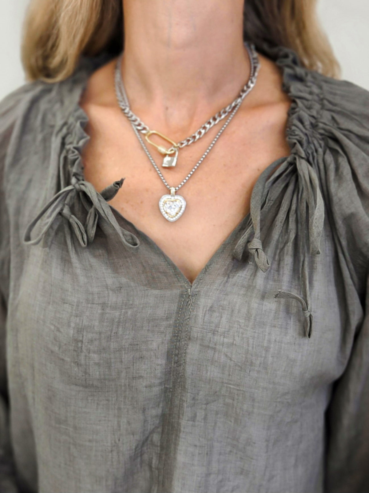 Woven Light Weight Long Sleeve Top With Draw String Neck and Wrist Detail