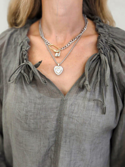 Woven Light Weight Long Sleeve Top With Draw String Neck and Wrist Detail