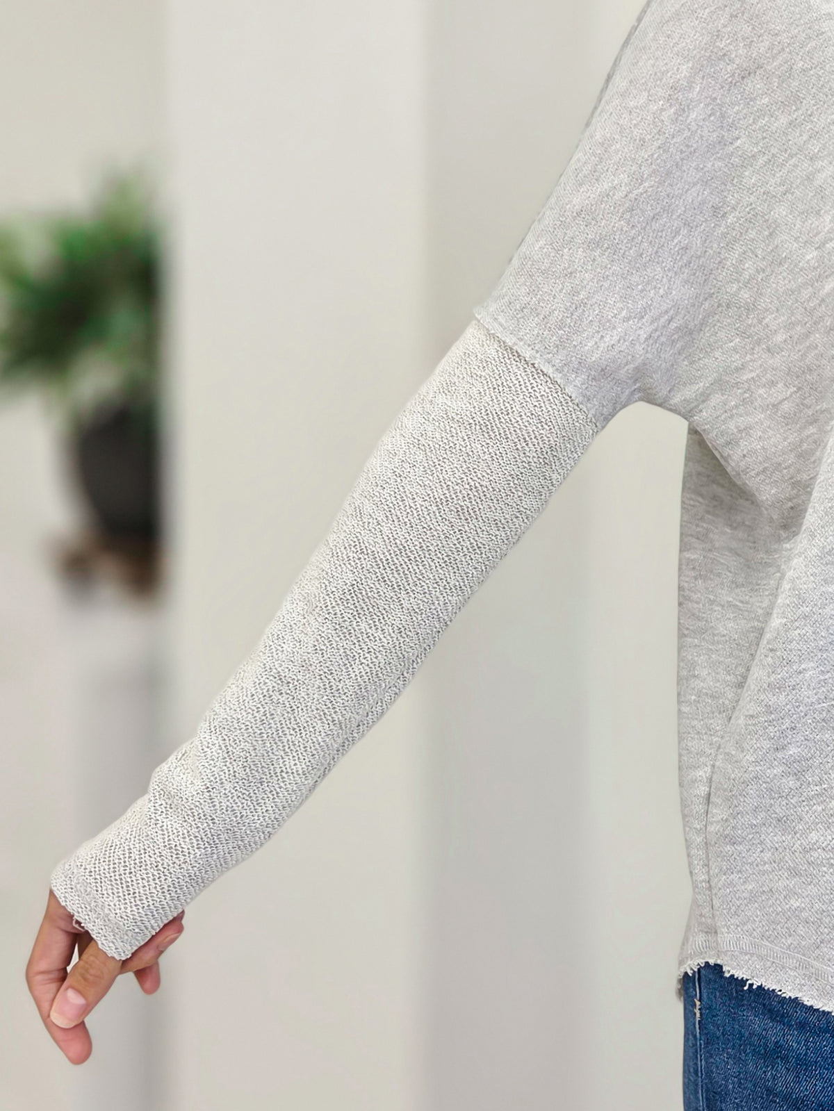 Solid Terry V-Neck Long Sleeve Top