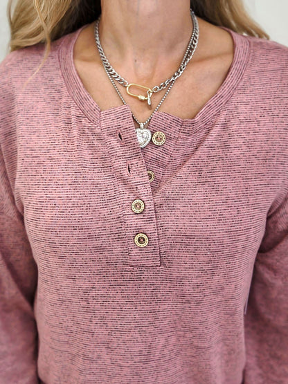 Two Tone Knit Button Top