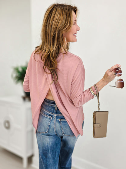 Textured Cropped Top With Waterfall Back Detail