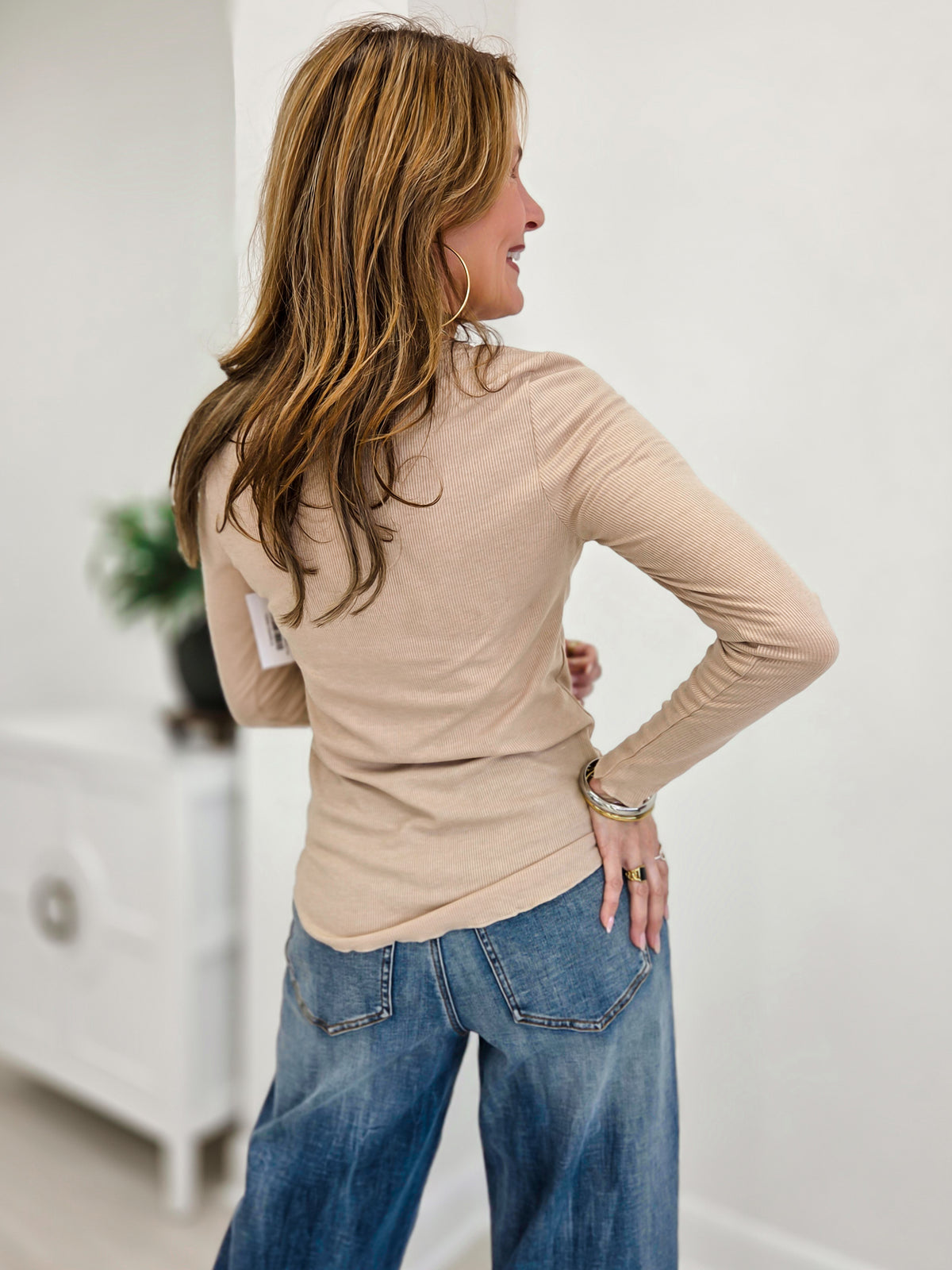 Soft Ribbed Long Sleeve Henley Top