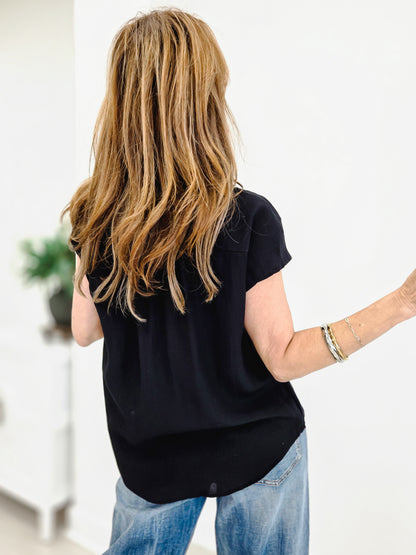 Woven Short Sleeve Placket Top