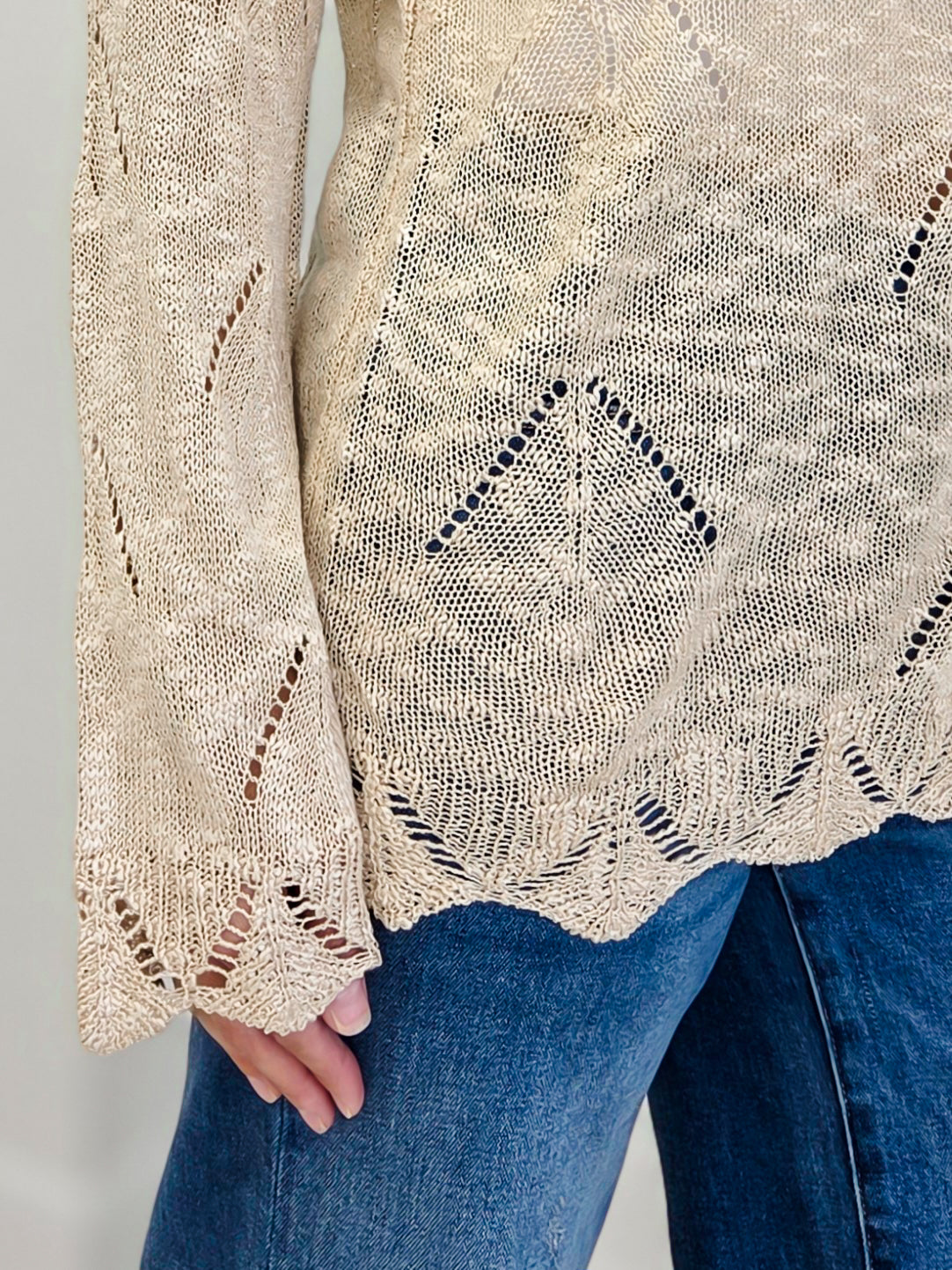 Pointelle Long Sleeve Sweater