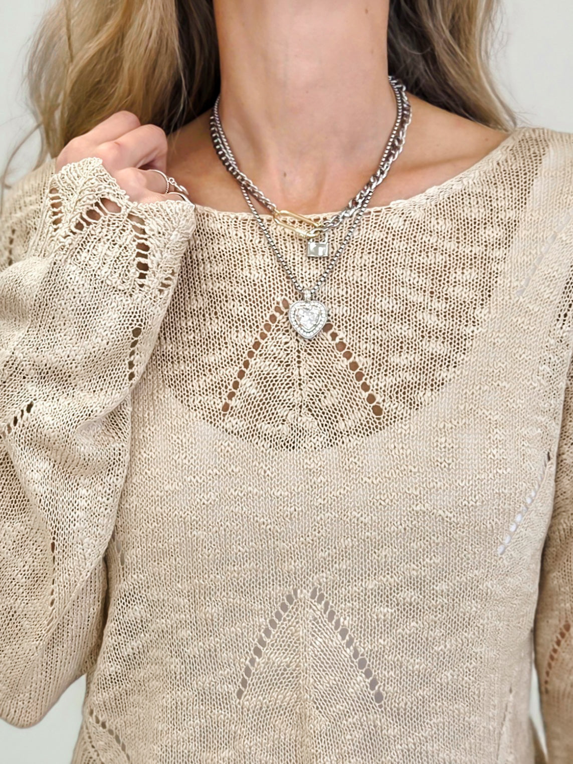 Pointelle Long Sleeve Sweater